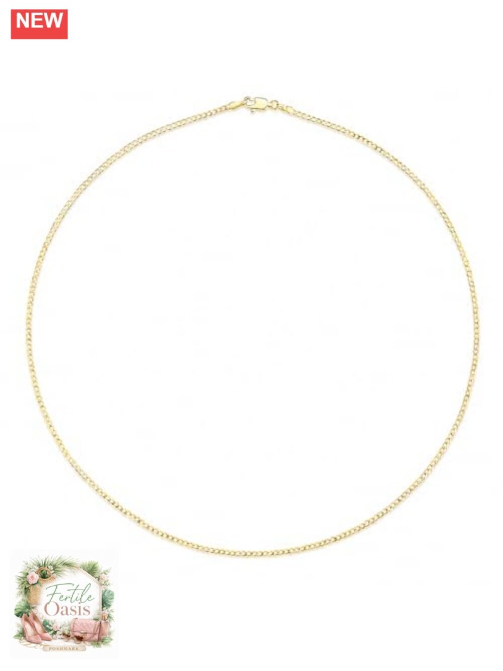 18K Yellow Gold Plated Curb Link Chain Necklace for Women Men